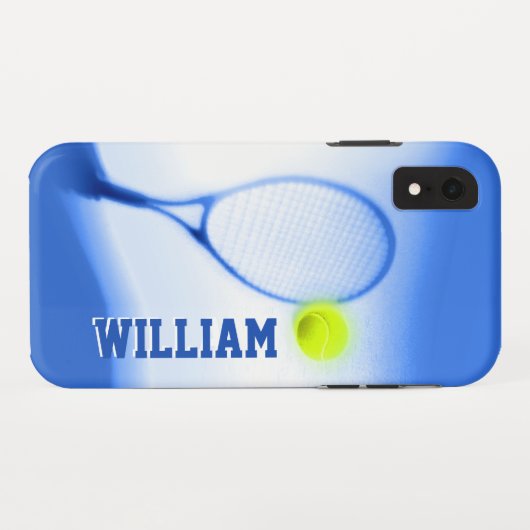 Tennisbal en racket sporten blauwe iphone case (Achterkant (horizontaal))
