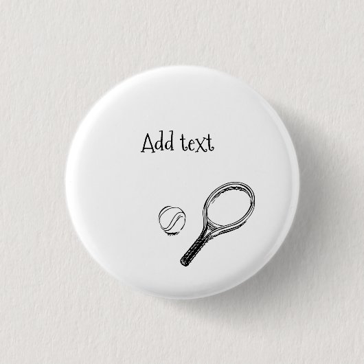 Tennisbal en racket zwart-wit ronde button 3,2 cm (Voorkant)