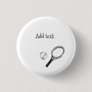 Tennisbal en racket zwart-wit ronde button 3,2 cm