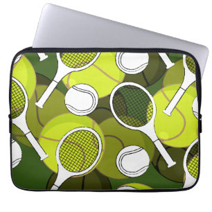 Tennisbal en racket zwarte & witte inkt op groen laptop sleeve