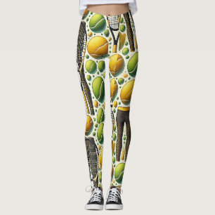 Tennisbal en racket zwarte & witte inkt op groen leggings