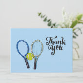 Tennisbal en rackets blauw kaart (Staand voorkant)