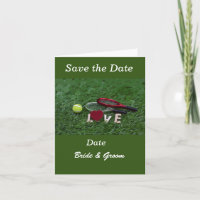 Tennisbal en woordliefde op groen sparen de datum