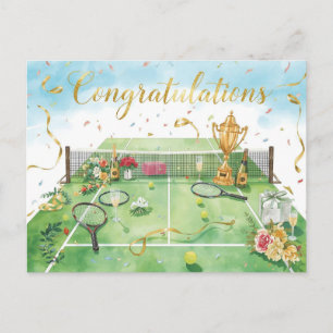 Tennisbal gefeliciteerd op groen briefkaart