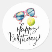 Tennisbal Happy Birthday voor de speler Ronde Sticker (Voorkant)