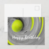Tennisbal in spinning op de verjaardag van de rech briefkaart (Voorkant / Achterkant)