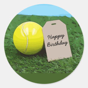 Tennisbal met blanco label Happy Birthday
