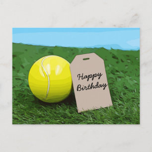 Tennisbal met blanco label Happy Birthday Briefkaart