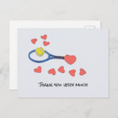 Tennisbal met blauw racket Dank u met liefde Briefkaart (Voorkant / Achterkant)