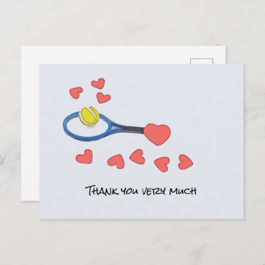 Tennisbal met blauw racket Dank u met liefde Briefkaart (Voorkant / Achterkant)