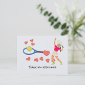 Tennisbal met blauw racket Dank u met liefde Briefkaart (Staand voorkant)