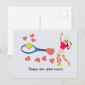 Tennisbal met blauw racket Dank u met liefde Briefkaart (Voorkant / Achterkant)