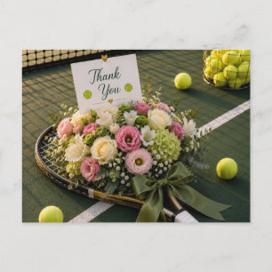 Tennisbal met blauwe racket bedankkaart briefkaart