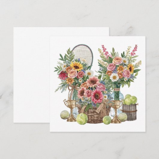Tennisbal met bloemen van een tennisspeler bedankkaart (Voorkant / Achterkant)