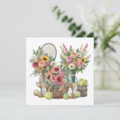 Tennisbal met bloemen van een tennisspeler bedankkaart (Staand voorkant)