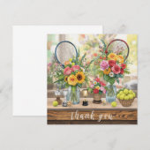 Tennisbal met bloemen van een tennisspeler bedankkaart (Voorkant / Achterkant)