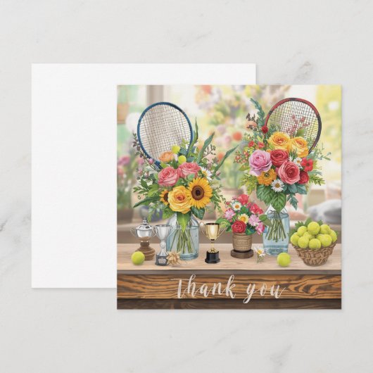Tennisbal met bloemen van een tennisspeler bedankkaart (Voorkant / Achterkant)