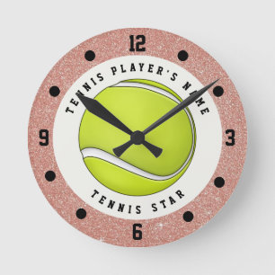 Tennisbal met eigen naam Roze Goud Glitters Ronde Klok