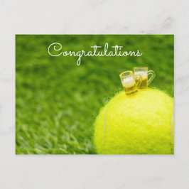 Tennisbal met glas bier Gefeliciteerd Briefkaart