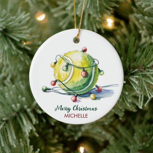 Tennisbal met Kerstmanhoed Aangepaste Kerstmis     Keramisch Ornament (Boom)