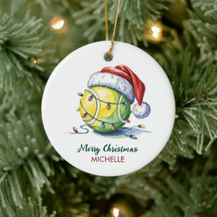 Tennisbal met kerstmuts Aangepaste Kerstmis Keramisch Ornament