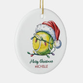 Tennisbal met kerstmuts Aangepaste Kerstmis Keramisch Ornament (Rechts)