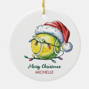 Tennisbal met kerstmuts Aangepaste Kerstmis Keramisch Ornament