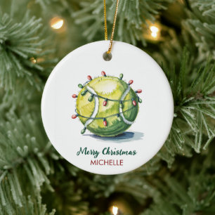 Tennisbal met kerstmuts Aangepaste Kerstmis Keramisch Ornament