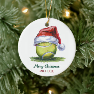 Tennisbal met kerstmuts Aangepaste Kerstmis Keramisch Ornament