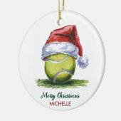 Tennisbal met kerstmuts Aangepaste Kerstmis Keramisch Ornament (Links)