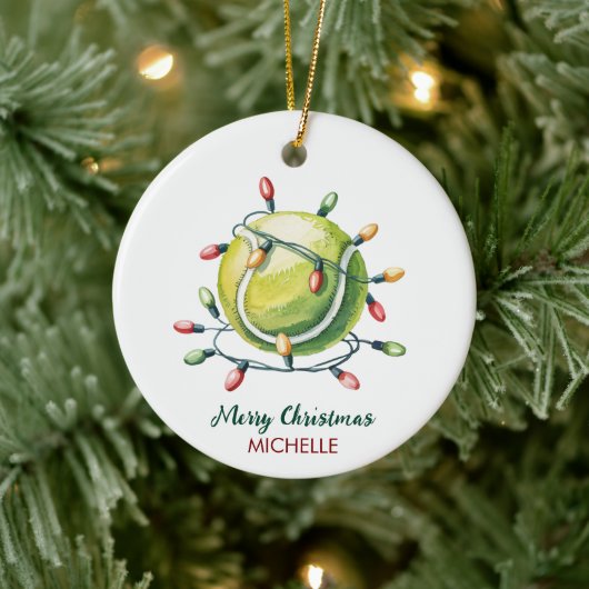 Tennisbal met kerstmuts Aangepaste Kerstmis Keramisch Ornament (Boom)