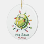 Tennisbal met kerstmuts Aangepaste Kerstmis Keramisch Ornament (Links)