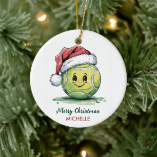 Tennisbal met kerstmuts Aangepaste Kerstmis Keramisch Ornament