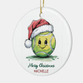 Tennisbal met kerstmuts Aangepaste Kerstmis Keramisch Ornament (Links)