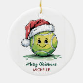 Tennisbal met kerstmuts Aangepaste Kerstmis Keramisch Ornament (Achterkant)