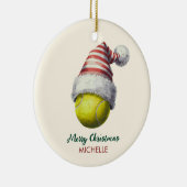 Tennisbal met kerstmuts Aangepaste Kerstmis Keramisch Ornament (Rechts)