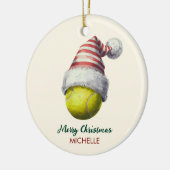 Tennisbal met kerstmuts Aangepaste Kerstmis Keramisch Ornament (Links)