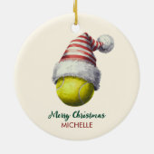 Tennisbal met kerstmuts Aangepaste Kerstmis Keramisch Ornament (Achterkant)