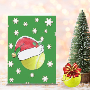 Tennisbal met kerstmuts kerstkaart feestdagen kaart