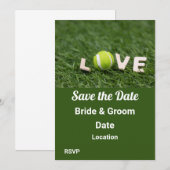 Tennisbal met liefdesbrief woord op groen gras kaart (Voorkant / Achterkant)