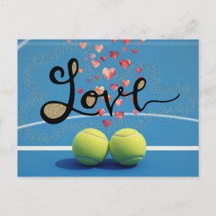 Tennisbal met LOVE op blauwe baan Feestdagenkaart