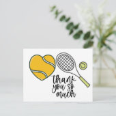 Tennisbal met racket Dank u met liefde Briefkaart (Staand voorkant)