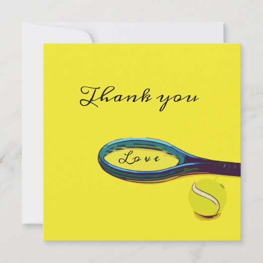 Tennisbal met racket op geel Bedankt Kaart (Voorkant)