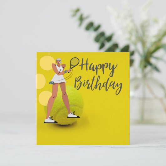 Tennisbal met racket op geel kaart