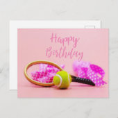 Tennisbal met racket op roze pastel verjaardag briefkaart (Voorkant / Achterkant)