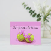 Tennisbal met roze lint Gefeliciteerd Briefkaart (Staand voorkant)