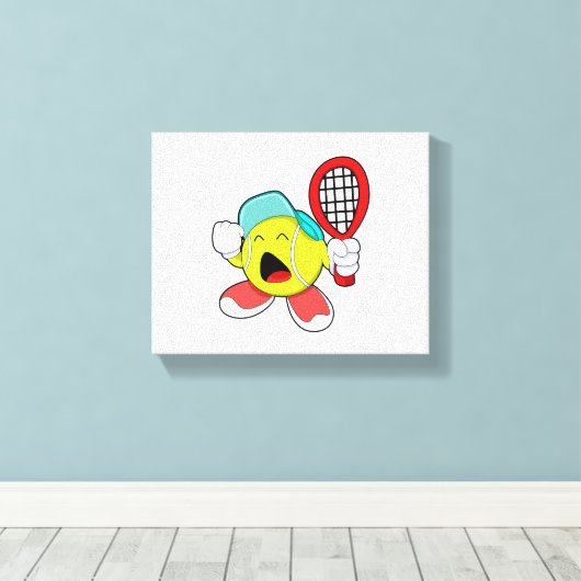 Tennisbal met Tennis racket Canvas Afdruk (Insitu (Houten vloer))