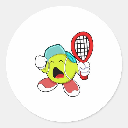 Tennisbal met Tennis racket Ronde Sticker (Voorkant)
