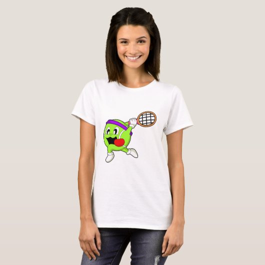 Tennisbal met Tennis racket T-shirt (Voorkant volledig)