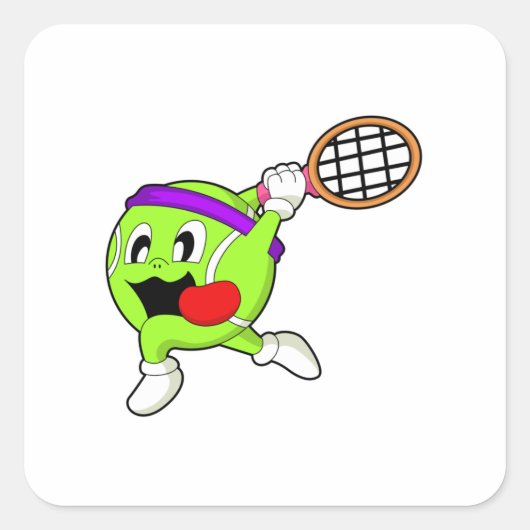 Tennisbal met Tennis racket Vierkante Sticker (Voorkant)